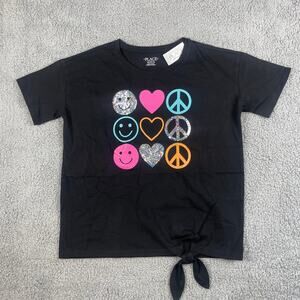 The Children's Place Girls XXL Hippie Happy Face Love Black Short Sleeve Shirt